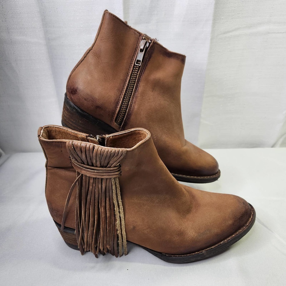 Circle G by Corral Womens Fringe Ankle Boots Tan Distressed Leather Q0007 7.5M - Picture 2 of 13